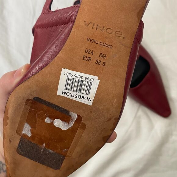 VINCE Venice Slingback Pointed Toe Kitten Heel Pump In Crimson Red Leather US 8 - Picture 8 of 8